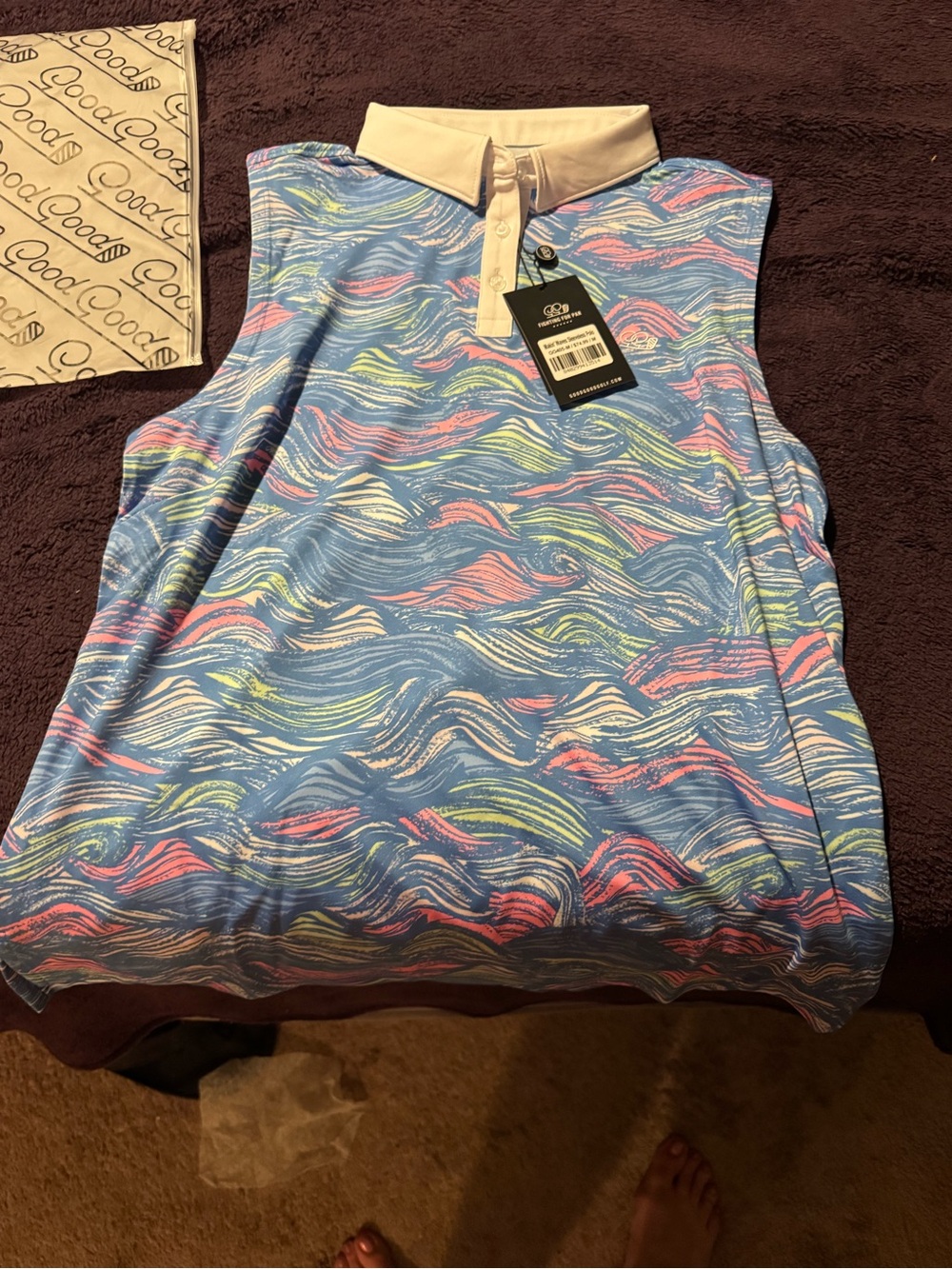 Good Good Golf NWT Women's Sleeveless Polo in Multi Pastel Wave Print